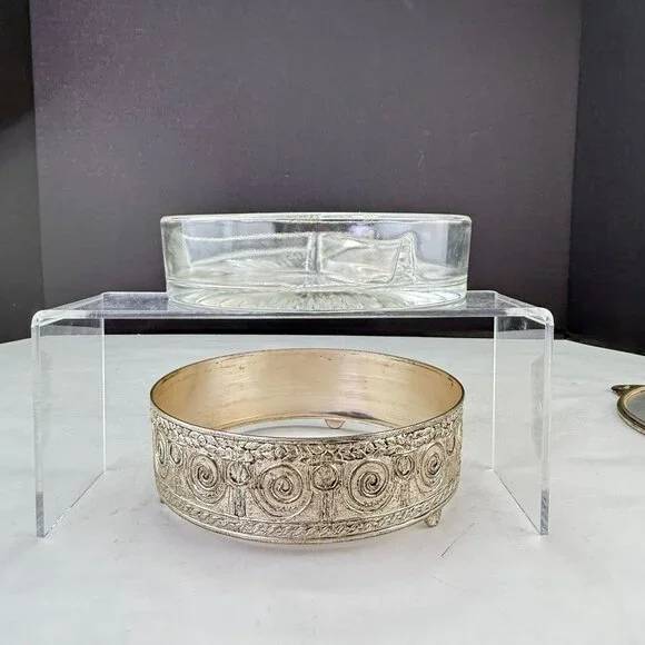 Vintage PNCW Silverplate Covered Divided Glass Relish Tray - Picture 6 of 14